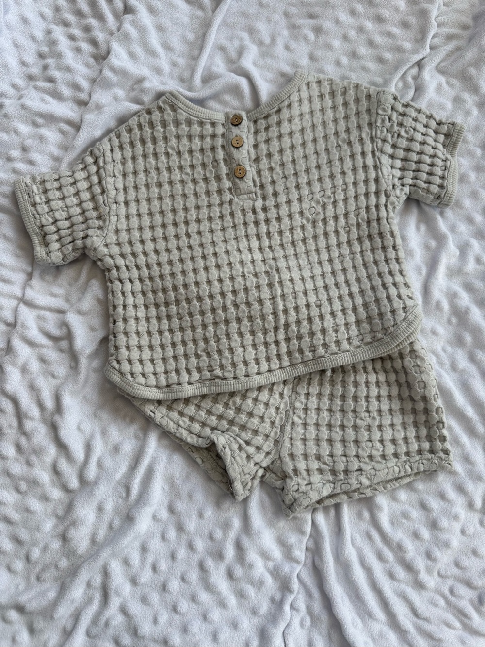 Kids Textured Waffle Short Set - Cream